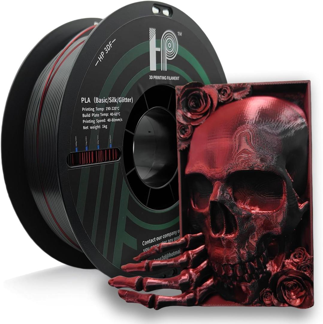 HP3DF 3D Printer Filament, Silk PLA, Color Changeable PLA Filament 1.75mm, Changes Color with Light and Angle, Dimensional Accuracy+/-0.02mm, 1KG Spool (2.2 lbs), Fit Most FDM Printer(Silk Red Black)