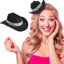 Zeyune 6 Inch Cowboy Hat Hair Clip with Rhinestones Cowgirl Mini Small Hat Clip for Disco Western Party Decoration (Black)