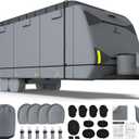 RVMasking Travel Trailer RV Cover 26-28ft, 7 Layers Extra-Thick Camper Cover Waterproof Windproof for Toy Hauler with 4 Tire Covers & Tongue Jack Cover & Propane Tank Cover, Dark Gray