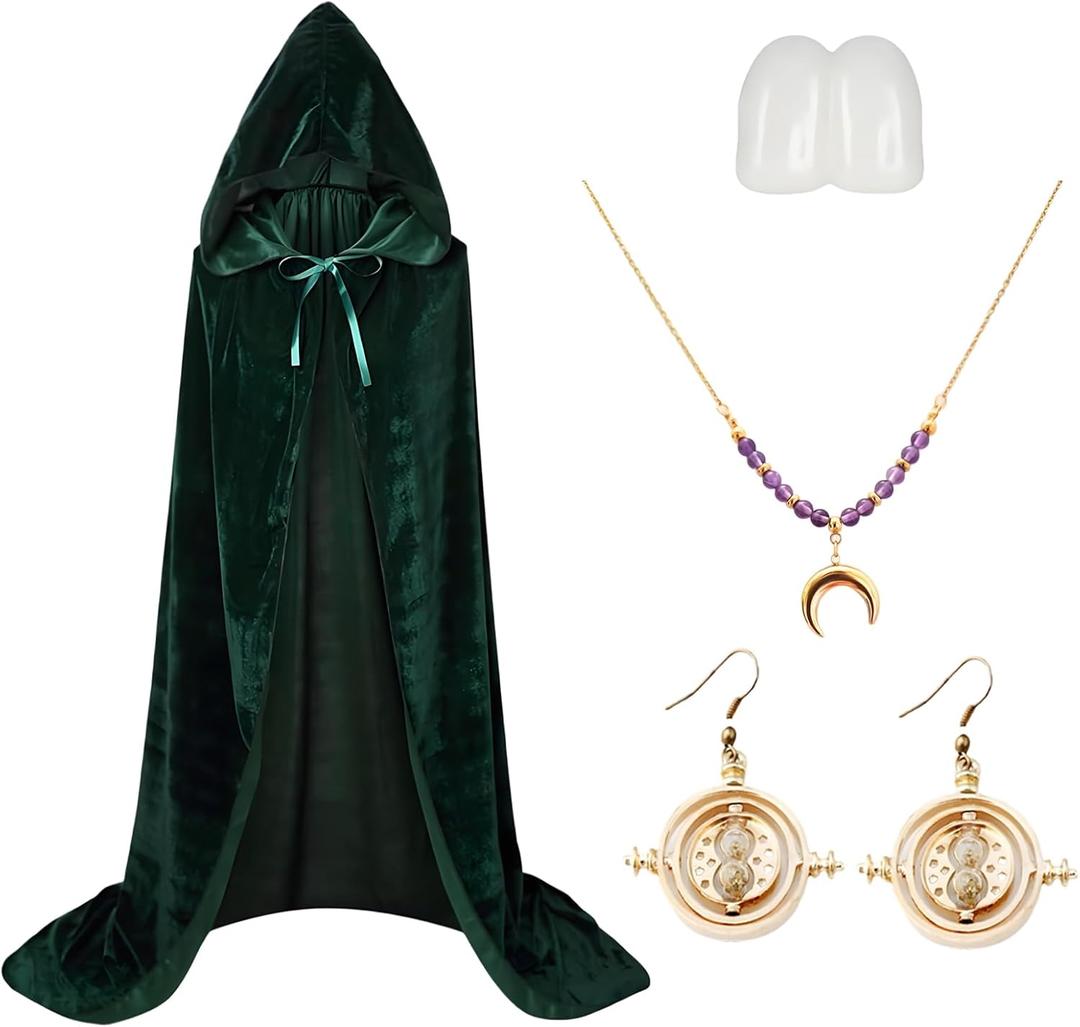 5PCS Halloween Witch Costumes Set Vampire Cloak Reversible Cape Hat Broom Socks Gloves Halloween Cosplay Party