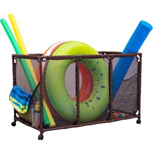 Pool Noodles Holder, Toys, Balls, Floats and Equipment Mesh Rolling Storage Organizer Bin, Kids Height, Large, (43" W x 25" L x 28" H), Brown Style 563009
