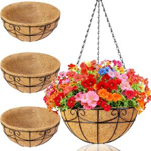 3 Pack 13.5 Inch Hanging Baskets for Plants Outdoor - Metal Hanging Planters for Outdoor Plants with Coco Liners - Heavy Duty Empty Hanging Flower Pots for Porch Patio Garden