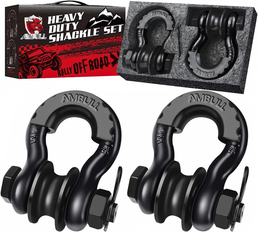 Upgraded Snatch Block, 3/4" D Ring Shackle (2 Pack) 22,000lb Break Strength with Towing Pulley, Heavy Duty Offroad Recovery Accessory for Truck, Tractor, ATV & UTV - Black