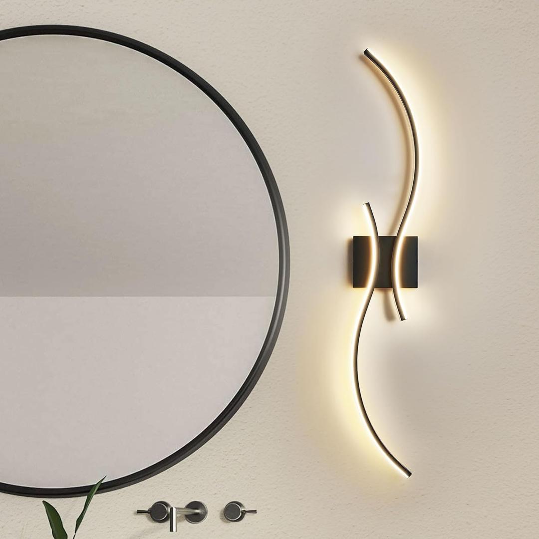 Modern LED Wall Sconce, 39" 2-Light Matte Black Wall Light Fixture for Living Room, Bathroom, Hallway, 3000K/4000K/5000K with Memory Function