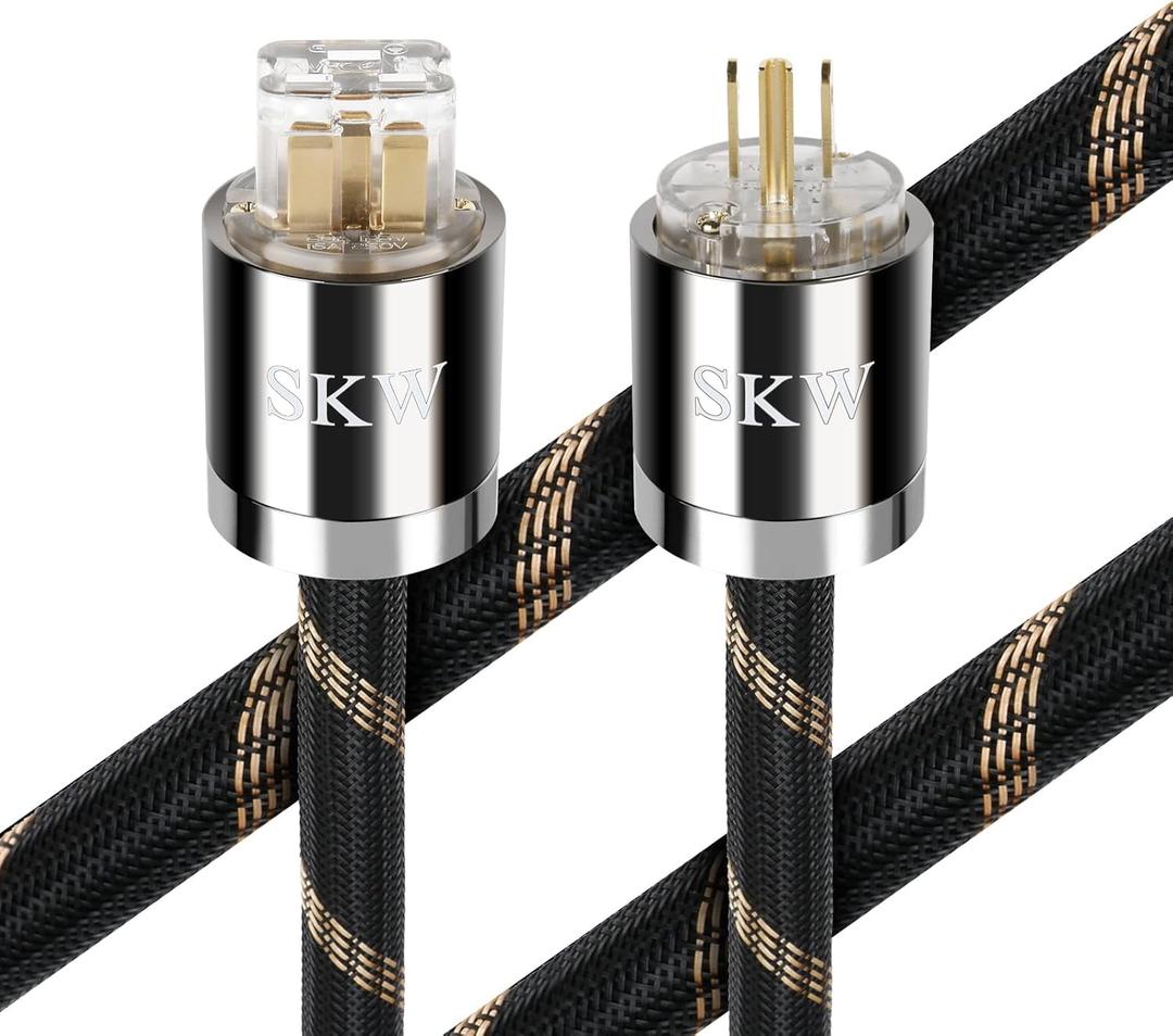 SKW Audiophile IEC C19 20 AMP Ultra-high Purity Copper Power Cord, Male to Female Shield AC Power Cable, US Plug 3.2ft/1M