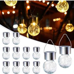 GIGALUMI Solar Lights Outdoor Waterproof ,11 Pack Solar Hanging Lights Garden Decor,Gifts for Women Mom Grandma,Solar Outdoor Lights Lantern Cracked Glass for Yard, Fence, Tree(Warm White)