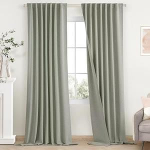 SimpleHome Sage Green Linen 100% Blackout Curtains for Living Room,84 Inch Length Farmhouse Back Tab Textured Curtains for Bedroom,2 Panels,52" W x 84" L