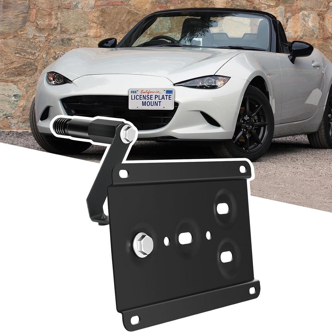 New No Drill Front Bumper Tow Hook License Plate Mount Bracket Holder Compatible with Mazda MX-5 Miata (ND) 2016-2023 Front License Plate Frames Front License Plate Mounting Kit Car Tag Accessories