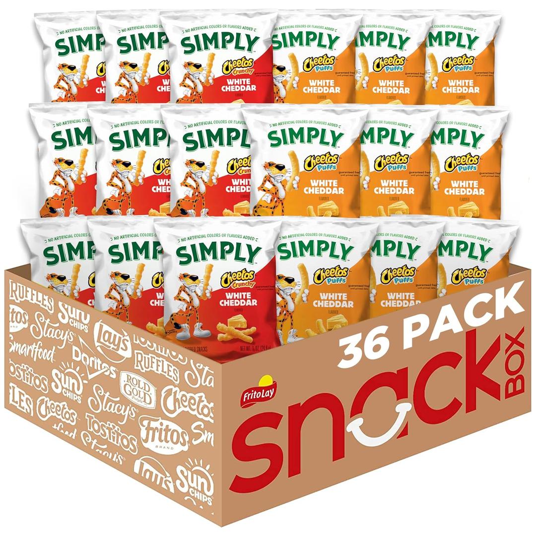 Simply, Cheetos White Cheddar Puffs & Crunchy Variety Pack, 0.875 Ounce (Pack of 36) (EXP 09/22/26)