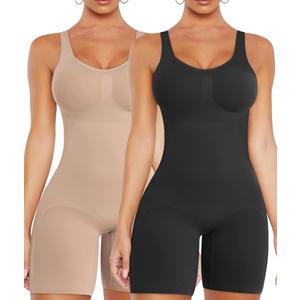 VVX Shorts Bodysuit for Women Tummy Control Shapewear Seamless Sexy Butt Lifting Workout Bodycon One Piece Short Jumpsuit (A-2 Pack-black+nude)  XS/ S