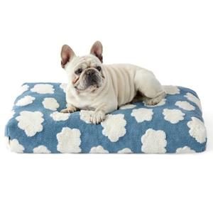Lesure Cute Dog Beds Medium Size Dog-Thick Shredded Chopped Foam Pet Bed Indoor with Removable Washable Cover, Modern Fuzzy Plush & Anti Slip Bottom, Blue 30.0"L x 20.0"W x 4.0"Th