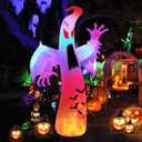 12FT Halloween Inflatables Giant Ghost with Wings Outdoor Decorations Colorful Flashing and Flame Lighting Blow Up Yard for Halloween Outdoor Yard Decorations, Garden, Lawn, Indoor