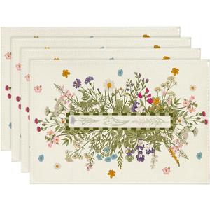 Artoid Mode Vintage Wild Flowers Daisy Spring Placemats Set of 4, 12x18 Inch Seasonal Summer Holiday Table Mats for Party Kitchen Dining Decoration (Beige)