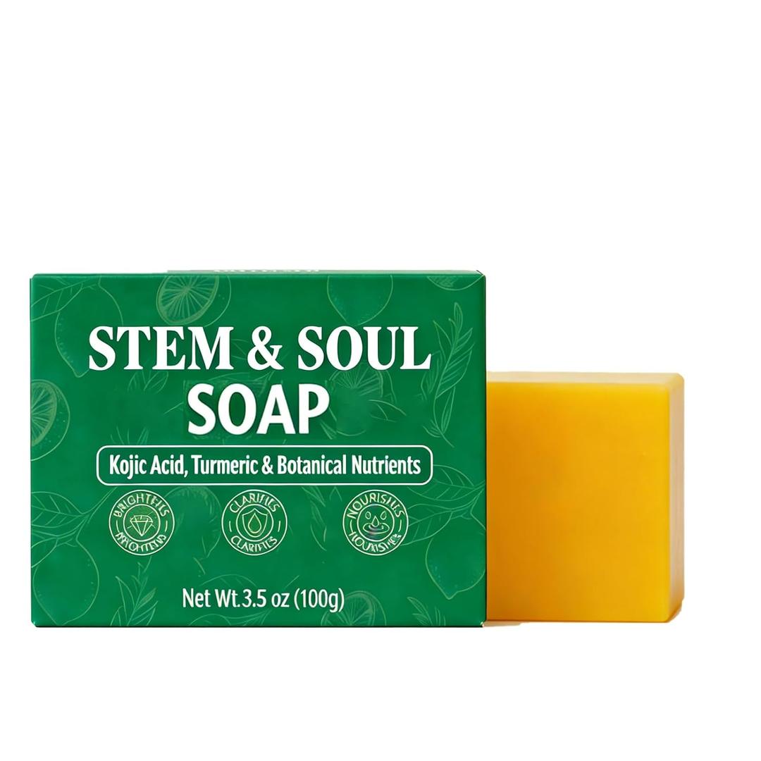 Soap, Upgraded Stem & Soul Turmeric Lemon Soap Bar For Dark Spots, Support Nourishes And Clarifies Help Cleaning Facial And Body Skin, And Suitable Dry And Oily Skin. (1 Pcs)