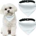 Pet Bandanas with Adjustable Buckle, 2 PCS Sublimation Double-Sided Blank Dog Bandanas with D-Ring Quick Release Buckle for Small and Medium Dogs, White, M