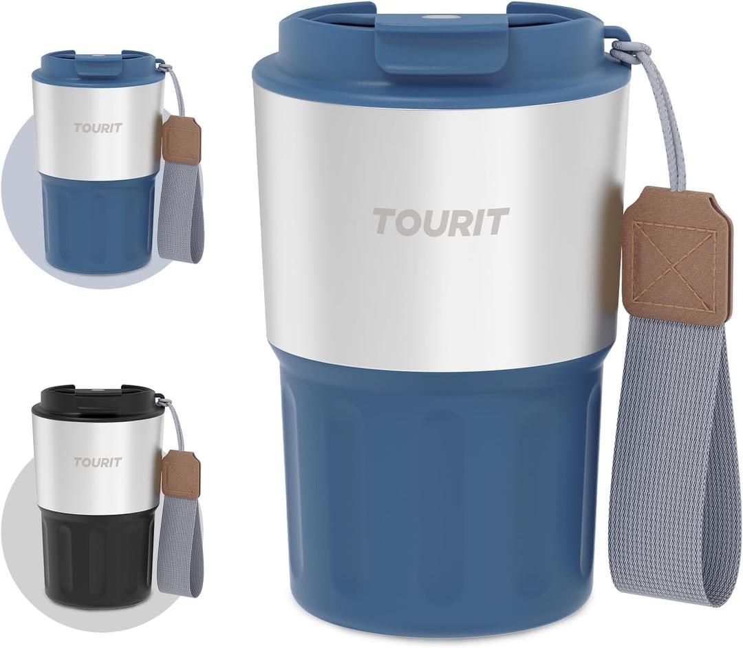 TOURIT 16 oz Travel Coffee Mug Spill-Proof, Insulated Stainless Steel Coffee Mug with Lid & Silicone Sea, Double Wall Vacuum Travel Coffee Tumblers, Cup Holder Friendly Reusable Thermos-Blue Ashes