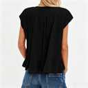 Women Y2k Semi Sheer Blouse Shirt Lace Trim Button Down Short Sleeve Round Neck Casual Going Out Tops Streetwear (Black, L)