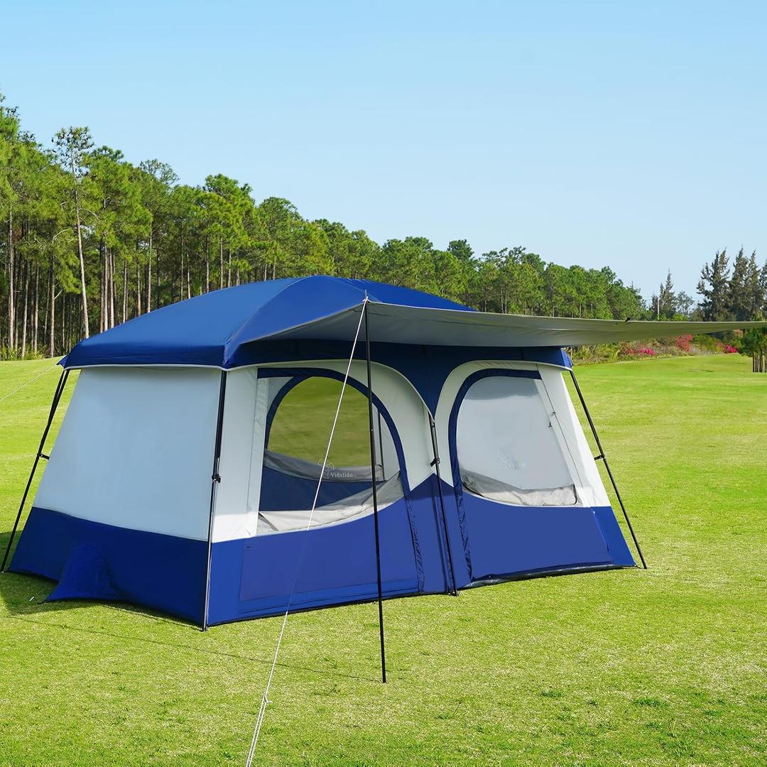 Vidalido Tents6-8 Person Camping Tent with Extended Vestibule2 Room Weather Resistant Family TentsEasy Install Waterproof Outdoor Tent for Backpacking and Camping Hiking (Blue)