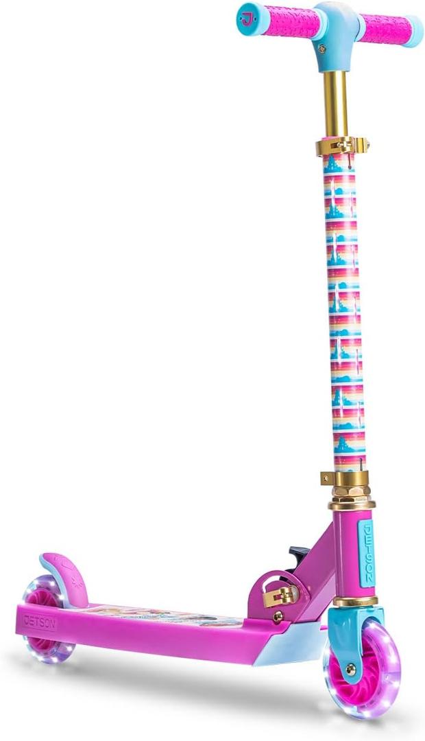Jetson Character Kids Kick Scooter, LED Lights on Stem & Light-Up Wheels, Lightweight Frame, Height-Adjustable Handlebar, Lean-to-Steer System, Easy-Fold Mechanism (Princess)