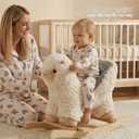 Rock My Baby Baby Rocking Horse Alpaca Llama with Chair, Plush Stuffed Animal Rocker for Toddlers 1-3, Wooden Rocking Toy Llama Animal, Cream Llama,CPC Certified, Large