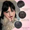 Long Side Bangs Hair Clip - 100% Real Human Hair Clip-In Extensions | Black Straight Fake Fringe with Temple | Thick Swept Bangs for Women