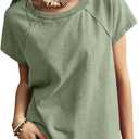 Milumia Women Crew Neck Short Sleeve Loose Fit T-Shirts Summer Solid Casual Tee Tops (M)