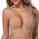 JOATEAY Sticky Bra Deep Plunge Strapless Backless Sticky Underwire Push Up Adhesive Bra (DD, Nude)