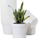 WOUSIWER 16 Pack 6-inch Plastic Planters for Indoor Flower Pots, Heavy Duty and Stylish 6 Inch Plant Pots for Indoor Plants with Drainage Holes and Tray for Plants, Flowers, White
