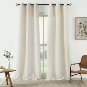 Natural Linen Blended Curtains for Living Room Bedroom, Linen Textured Semi Sheer Boho Curtain Panels, Light Filtering Grommet Top Window Treatments Set,2 Panels 40 x 54 Inches