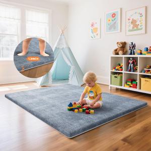 Omzer Baby Play Mat for Floor: Soft & Safe - 1.3'' Thick Foam Playpen Mat with Machine Washable Removable Coth Cover for Tummy Time- Non Slip Crawling Pad for Toddler,Infant,Kids(Grey, 47''x 47'')