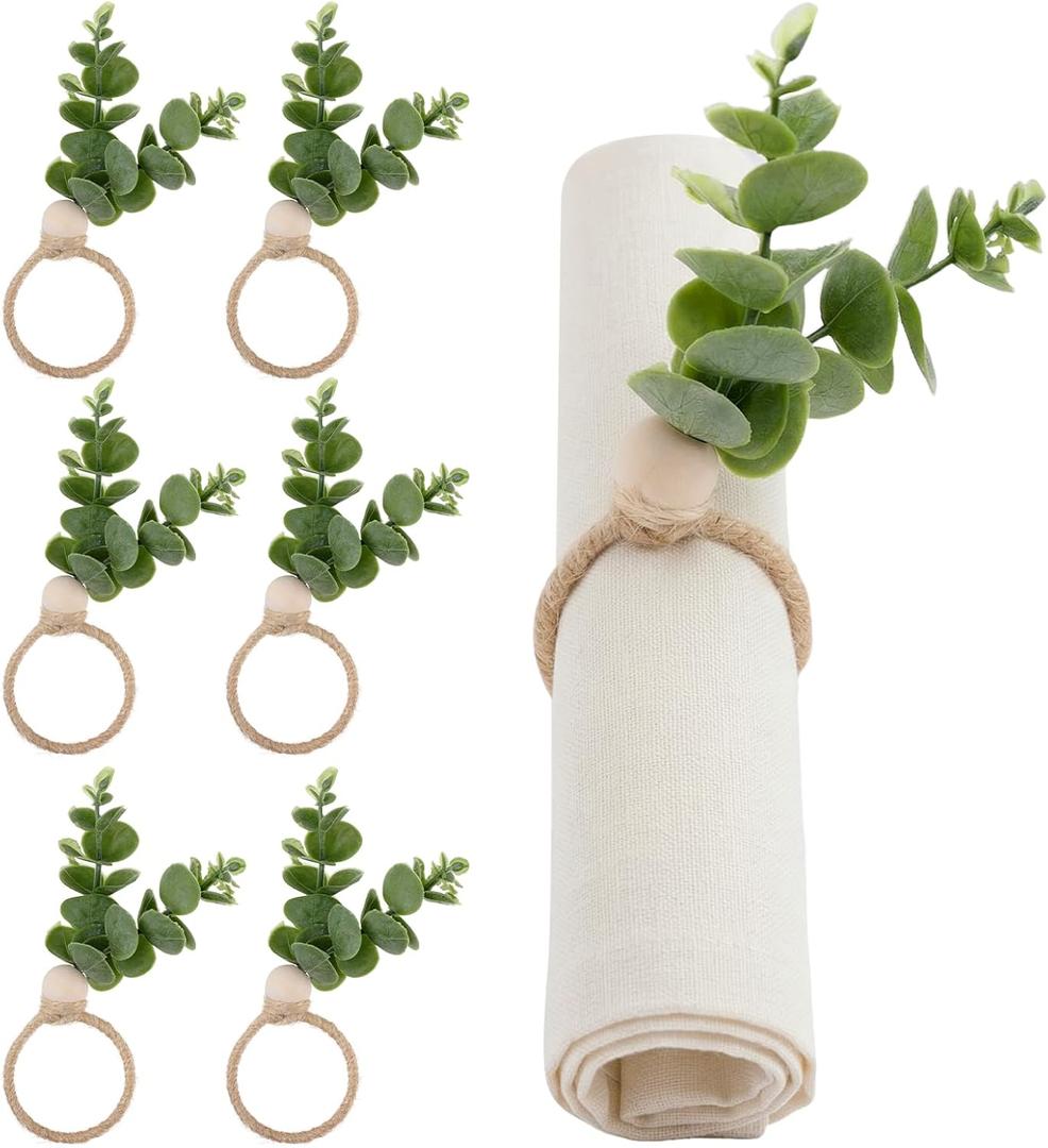 Yolyoo Napkin Rings Set of 12 Easter Napkin Rings Boho Wood Bead Leaf Farmhouse Napkin Rings for Wedding Easter Party Farmhouse Table Decor