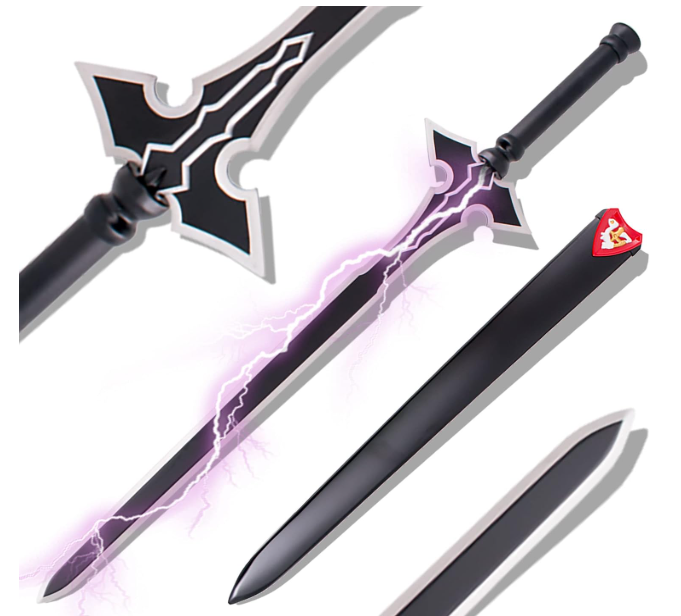Sword Valley Elegant Ornamental Blade with Scabbard - Stainless Steel Construction | 119cm/46.85" Overall Length | Leatherette Accents | for Display & Collection (Kirito Long Sword Steel)