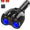 SUPERONE Upgraded Cigarette Lighter Splitter, 2 Socket Cigarette Lighter Adapter with LED Voltmeter, Dual USB A 12V and Type C 20W PD Car Charger Adapter for Mobile Cell Phone GPS Dash Cam