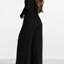 KIRUNDO Long Sleeve Jumpsuit for Women 2026 Spring Outfits Summer One Piece Square Neck Wide Leg Pants Romper With Pockets (Black)