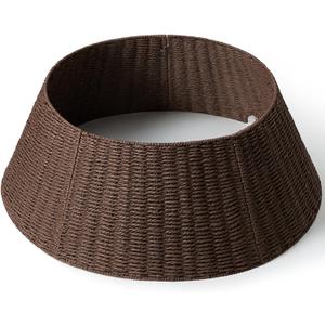 28in Christmas Tree Collar - Wicker Woven Tree Collars for Artificial Trees - Handmade Rattan Rustic Farmhouse Basket for Tree Base Cover with Cord Cut-Out for 6ft 7.5ft 8ft Trees (Brown)