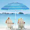 MEWAY 8.5 ft Beach Umbrella with Sand Anchor & Tilt Mechanism, Portable UV 50+ Protection, Outdoor Sunshade Umbrella with Carry Bag, for Sand Beach Outdoor (Blue White) (8.5FT)