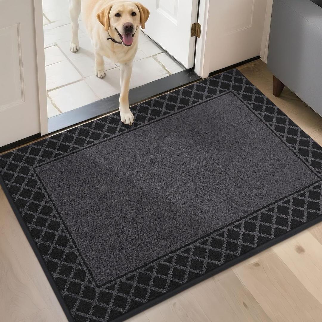 BEQHAUSE Door Mat Dirt Trapper Non Slip Entryway Rugs Absorbent Welcome Mat Low Profile Washable Front Door Mat for Muddy Paws,Entrance,Hallway, 24" x 36",Black