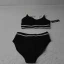 BMJL Women's High Waisted Bikini Ribbed Two Piece Swimsuit High Cut Color Block Adjustable Straps Bathing Suit(M, Black)
