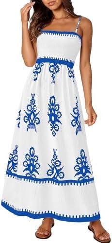 PRETTYGARDEN Summer Dress for Women 2025 Floral Sundress Spaghetti Strap Flowy Beach Vacation Boho Maxi Dresses, size -S