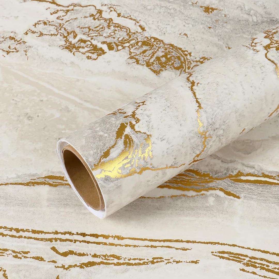 VEELIKE Luxurious Matte Marble Countertop Contact Paper Waterproof Counter Top Peel and Stick Beige Gold Marble Contact Paper for Countertops 24''x354'' Self Adhesive Countertop Wallpaper for Kitchen
