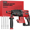 Cordless Rotary Hammer Drill Compatible with Milwaukee 18V Battery, Brushless SDS-Plus Hammer Drill with Safety Clutch for Concrete/Masonry, 1500 RPM, 4 Modes with 360°Auxiliary Handle