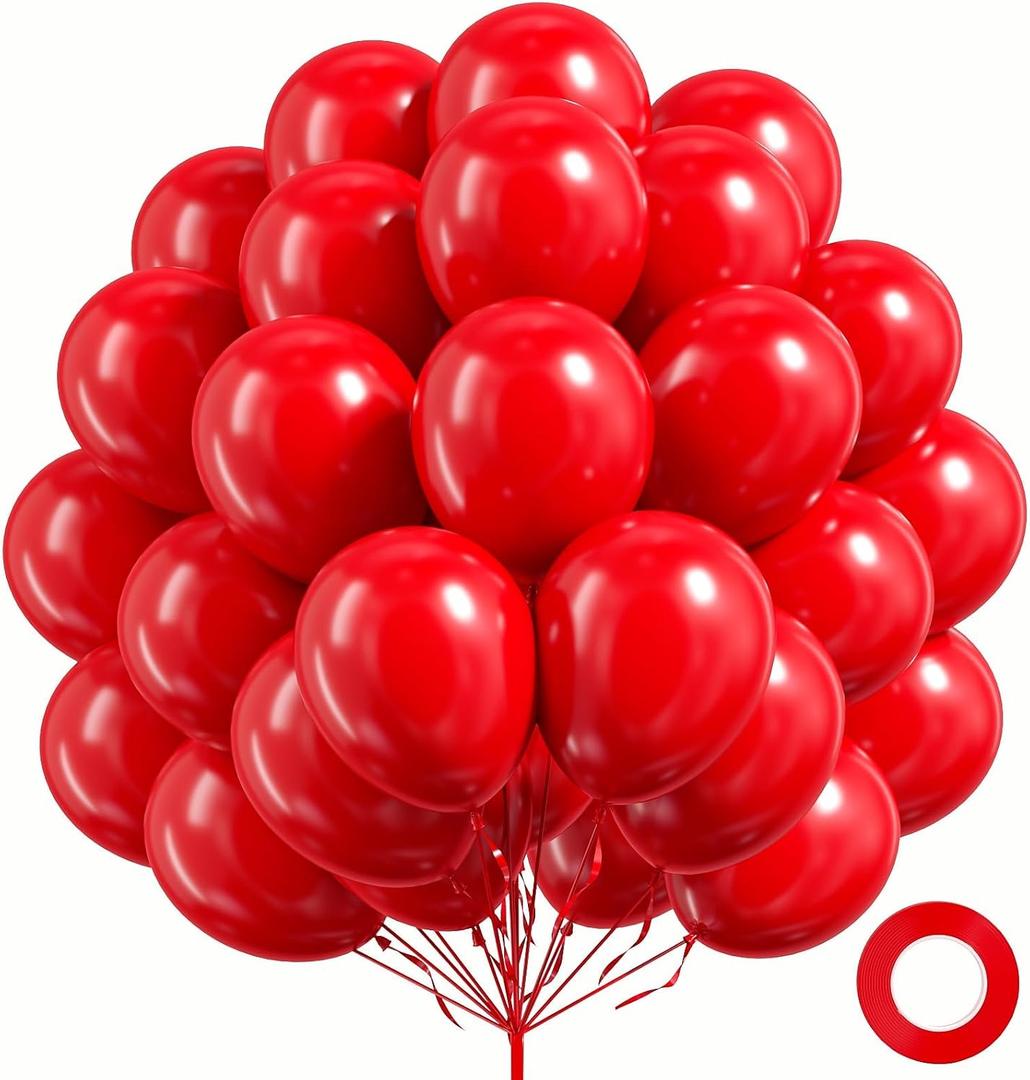 FOTIOMRG 100 Pack Red Balloons 12 inch, Red Latex Balloons for Valentines Day Birthday Wedding Party Decorations