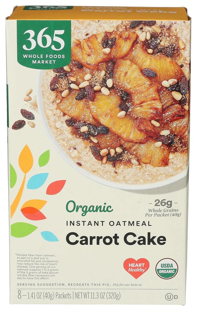 365 by Whole Foods Market, Organic Instant Oatmeal, Carrot Cake, 8 Count, 11.3 Ounce (EXP 06/30/26)