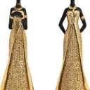 African Statue for Home Decor - 2-Pack Tribal Art Sculptures,Gold Vintage Figure Figurines,Living Room, Office & Shelf, for Housewarming, Birthday & Holidays Decorations