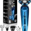 Electric Razor for Men, Mens Shaver for Wet Dry Beard/Sideburns/, Cordless Electric Shavers for Men Floating Head Replaceable Blades, IPX7 Waterproof Travel Kit (Blue)