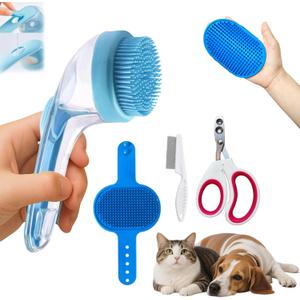 2 x 4 in 1 Dog Cat Pet Bath Brush Kits with Comb, Pets Hair Removal Clipper Massage Tool, Pets Bath Brush Shampoo Scrubber Kits, Grooming Massage for Long and Short Hair, Pet Bath Supplies.