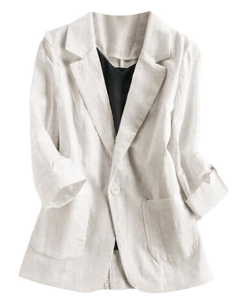 Womens Casual Solid Cotton Linen 3/4 Sleeve Short OL Work Blazer Jacket Coat, Size: XL