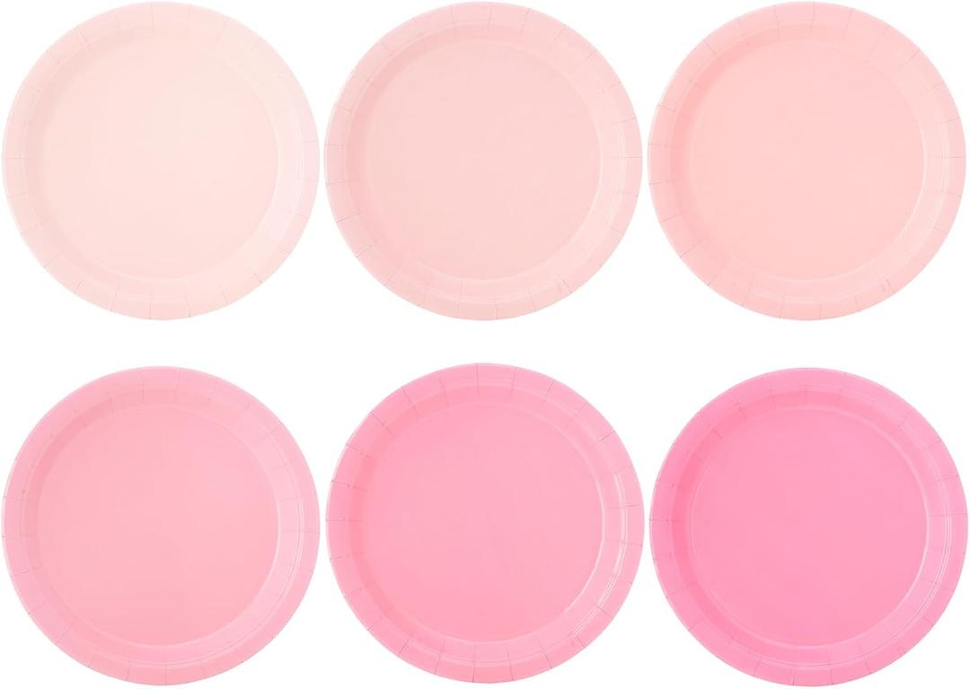 96 Pcs Pink Party Disposable Paper Plates, 9" Cute Pink Dessert Baby Bridal Shower Dinner Birthday Cake Paper Plates for Party Bridal Baby Girl Shower Wedding Supplies