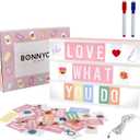 Pink Cinema Light Box with 400 Letters, Emojis, 2 Markers - BONNYCO | Led Light Box Home Office & Room Decor | Cinema Led Sign Letters Board Gifts for Women and Girls Christmas Birthdays | Pink Decor
