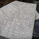 Washable Area Rug for Entryway, Cream Beige White Grey Soft Distressed Floral Rug with Non-Slip, Low-Pile Vintage Neutral Area Rugs for Entryway Bedroom, Dorm Carpet with Non-Shedding
 58*35